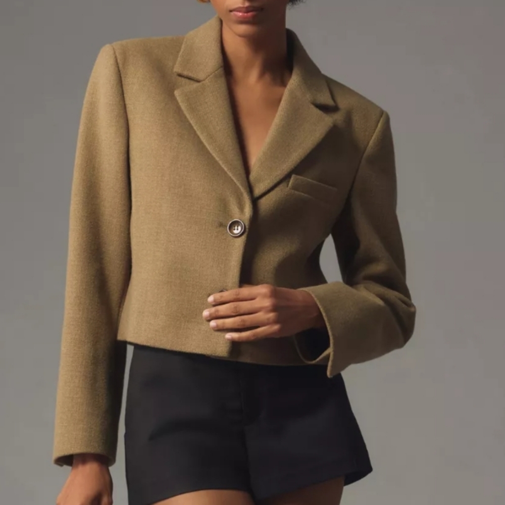 Anthropologie Jacket, Size 10, Tan, Soft Tweedy Knit Blazer, Lined, Like NEW! - Picture 9 of 16
